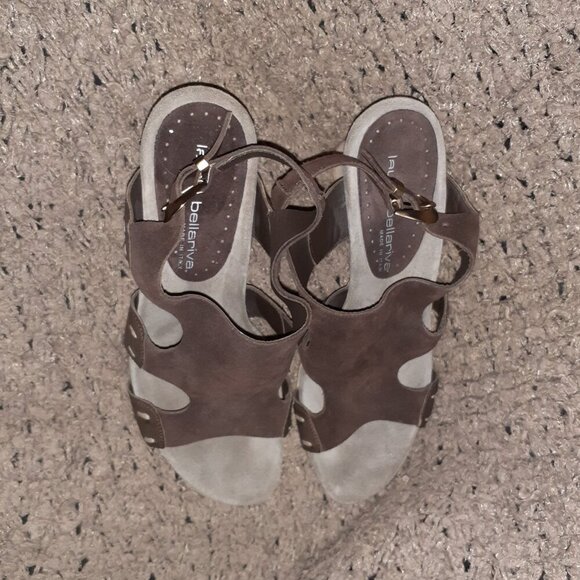 LAURA BELLARIVA-ITALY-Brown Suede Cut-Out Slingback Sandals-Curved Heel-Sz 39-EX - Picture 6 of 7